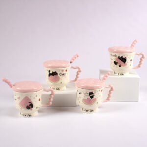 Mug con Diseño de Gatito Cute con Tapa y Cucharita