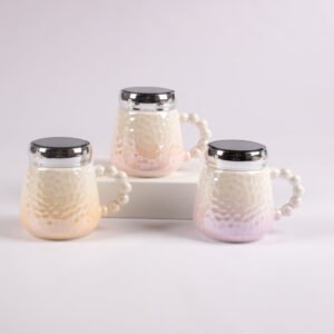 Mug Texturizado Tornasol con Asa Tipo Perla y Tapa