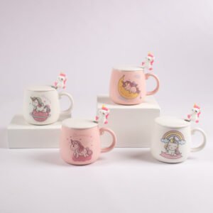 Taza con Tapa y Cuchara Diseño Unicornio 400 ml