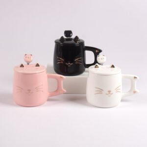 Taza con Tapa Diseño Gatito Relieve 400 ml