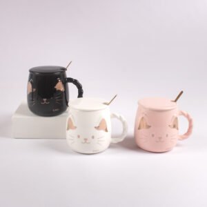 Taza con Tapa y Cuchara Diseño Gatito Orejitas 380 ml