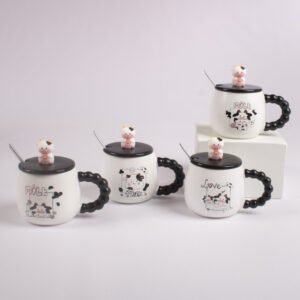 Taza con Tapa y Cuchara Diseño Vaquita 350 ml