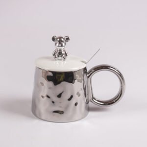 Taza con Tapa y Cuchara Acabado Espejo Diseño Osito 400 ml