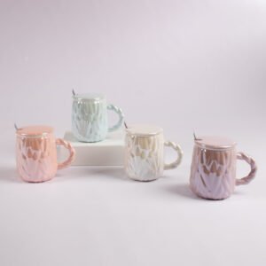 Taza con Tapa y Cuchara Diseño Ondas Texturizadas 460 ml